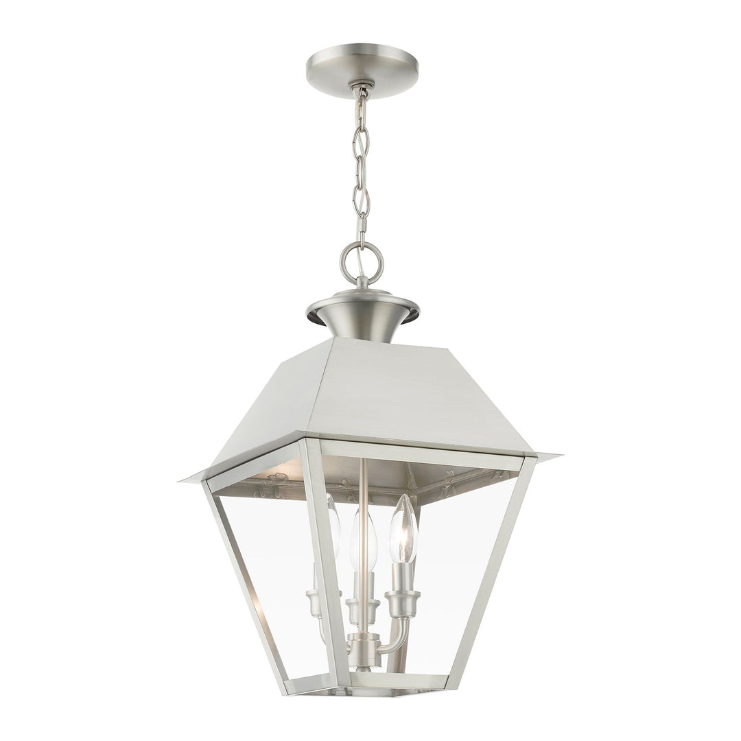 3 Light Brushed Nickel Outdoor Large Pendant Lantern