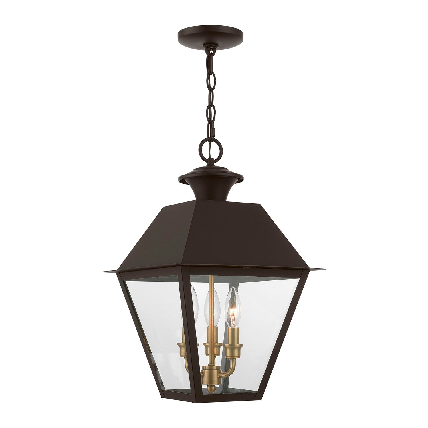 3 Light Bronze With Antique Brass Finish Cluster Outdoor Large Pendant Lantern by Livex Lighting