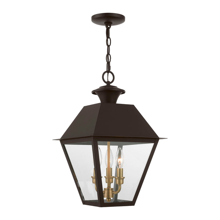 3 Light Bronze With Antique Brass Finish Cluster Outdoor Large Pendant Lantern by Livex Lighting