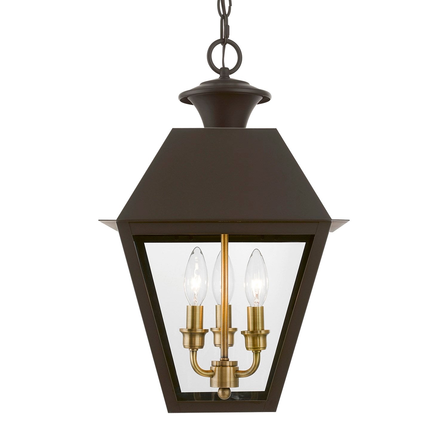3 Light Bronze With Antique Brass Finish Cluster Outdoor Large Pendant Lantern