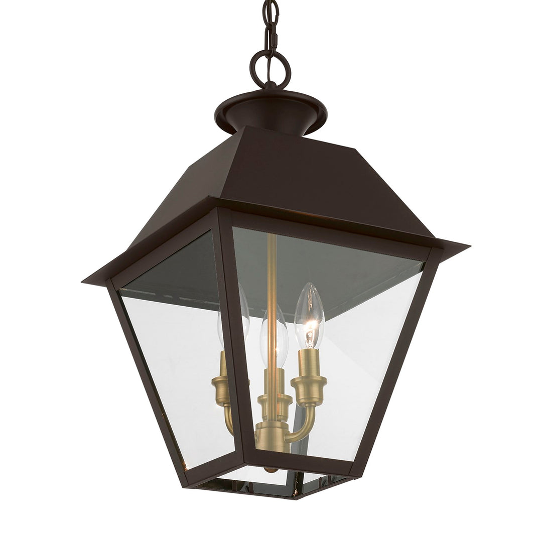 3 Light Bronze With Antique Brass Finish Cluster Outdoor Large Pendant Lantern