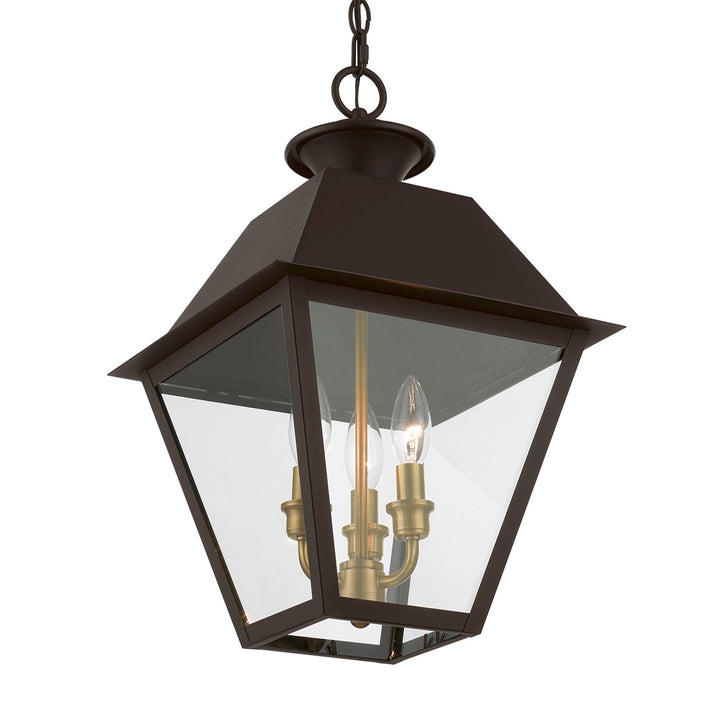3 Light Bronze With Antique Brass Finish Cluster Outdoor Large Pendant Lantern