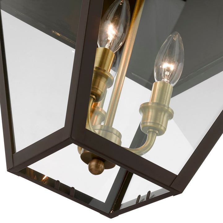 3 Light Bronze With Antique Brass Finish Cluster Outdoor Large Pendant Lantern