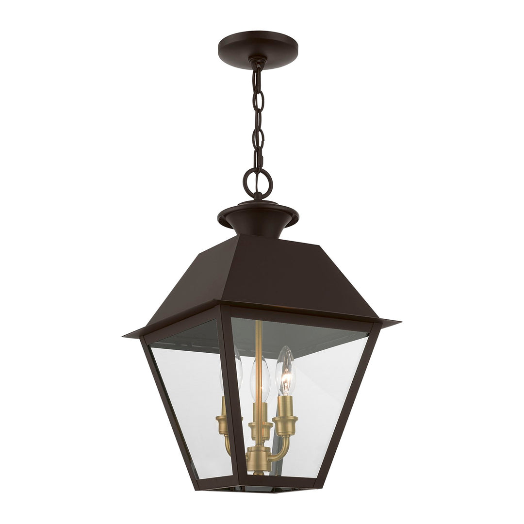 3 Light Bronze With Antique Brass Finish Cluster Outdoor Large Pendant Lantern