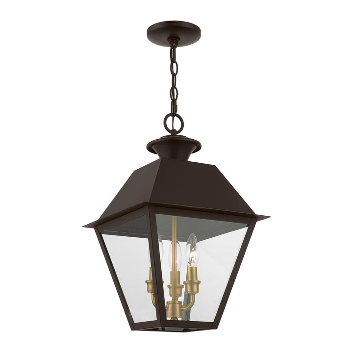 3 Light Bronze With Antique Brass Finish Cluster Outdoor Large Pendant Lantern