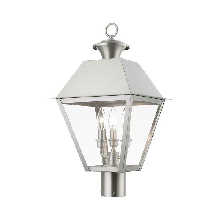 3 Light Brushed Nickel Outdoor Large Post Top Lantern by Livex Lighting