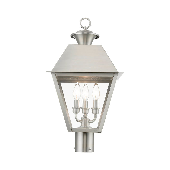 3 Light Brushed Nickel Outdoor Large Post Top Lantern