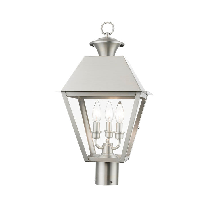 3 Light Brushed Nickel Outdoor Large Post Top Lantern