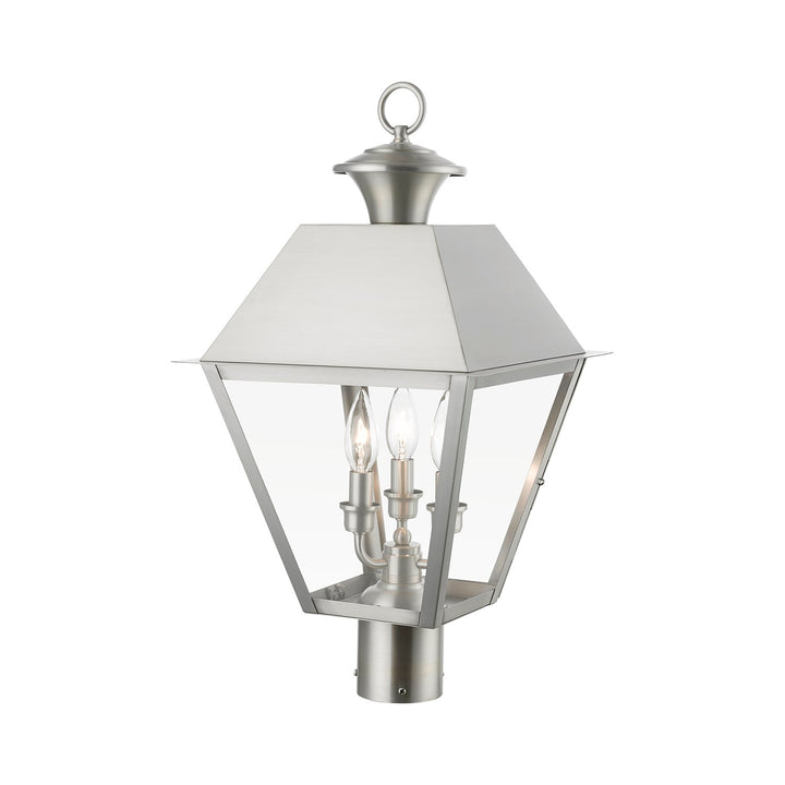 3 Light Brushed Nickel Outdoor Large Post Top Lantern