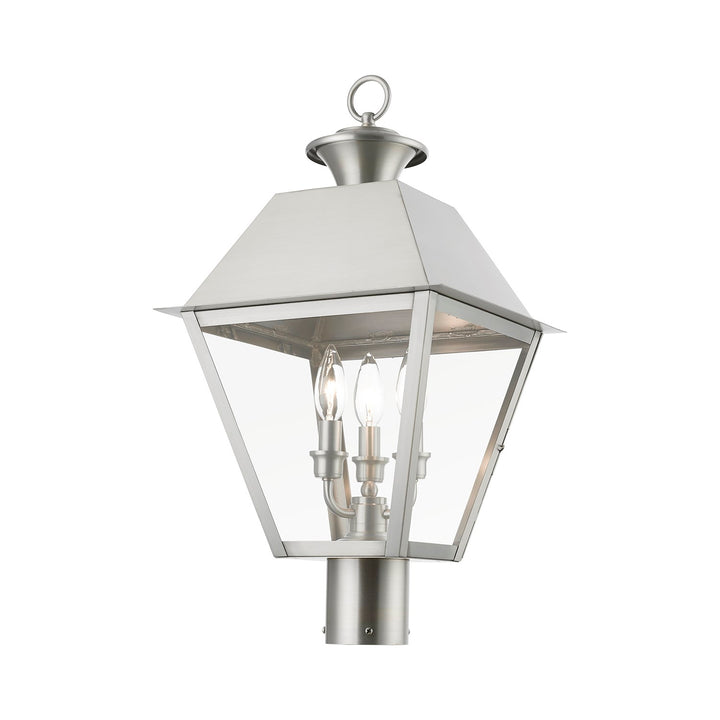 3 Light Brushed Nickel Outdoor Large Post Top Lantern