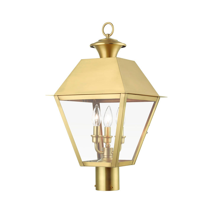 3 Light Natural Brass Outdoor Large Post Top Lantern by Livex Lighting