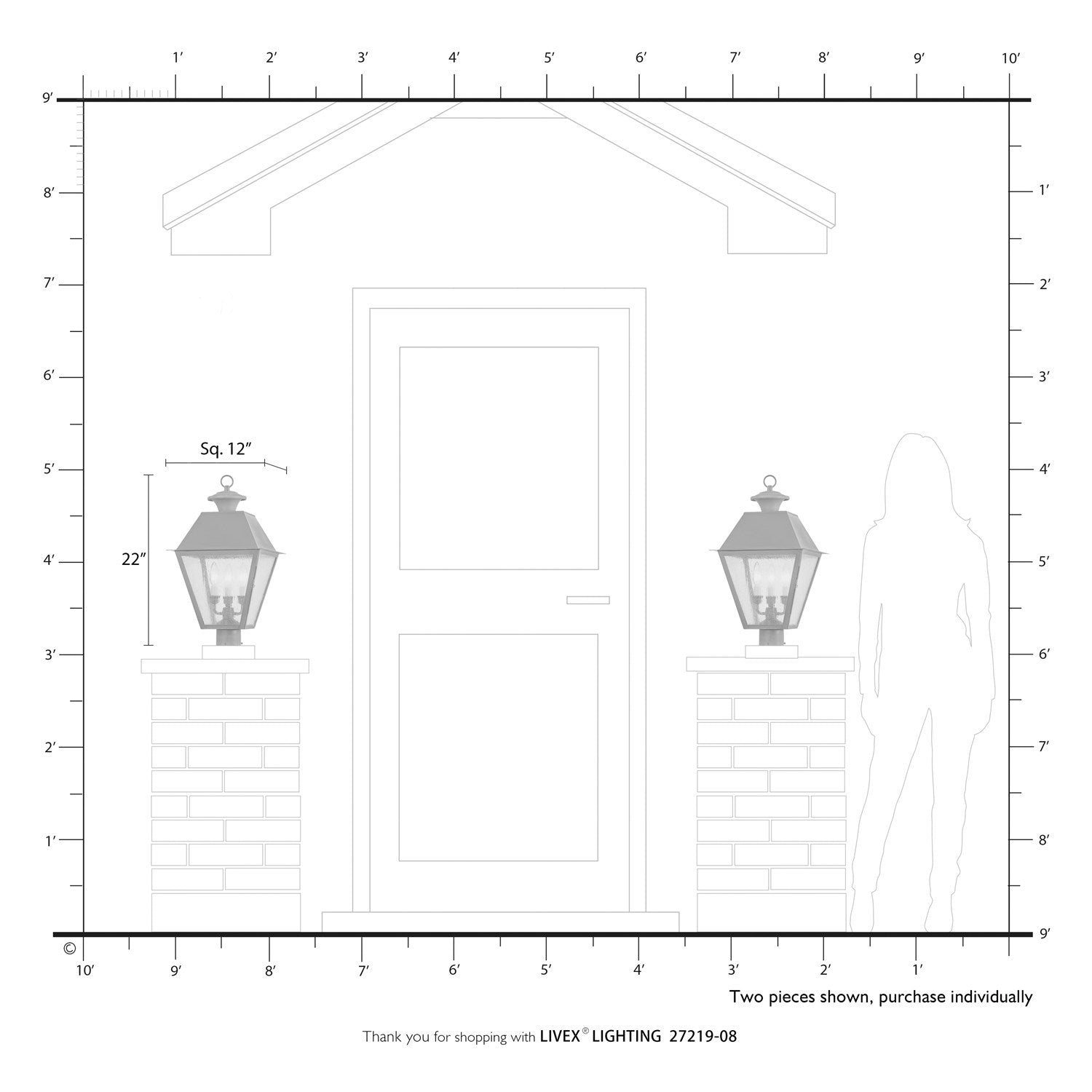 3 Light Natural Brass Outdoor Large Post Top Lantern
