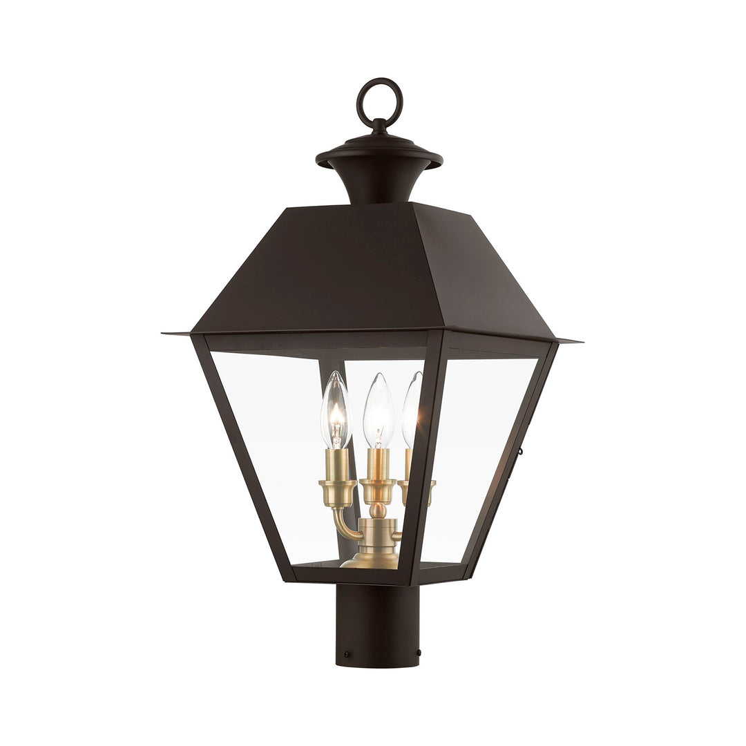 3 Light Bronze With Antique Brass Finish Cluster Outdoor Large Post Top Lantern by Livex Lighting