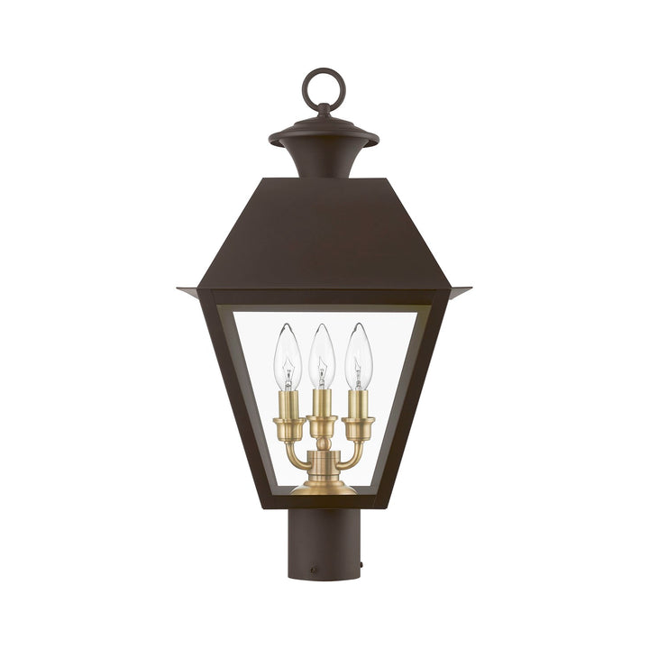 3 Light Bronze With Antique Brass Finish Cluster Outdoor Large Post Top Lantern
