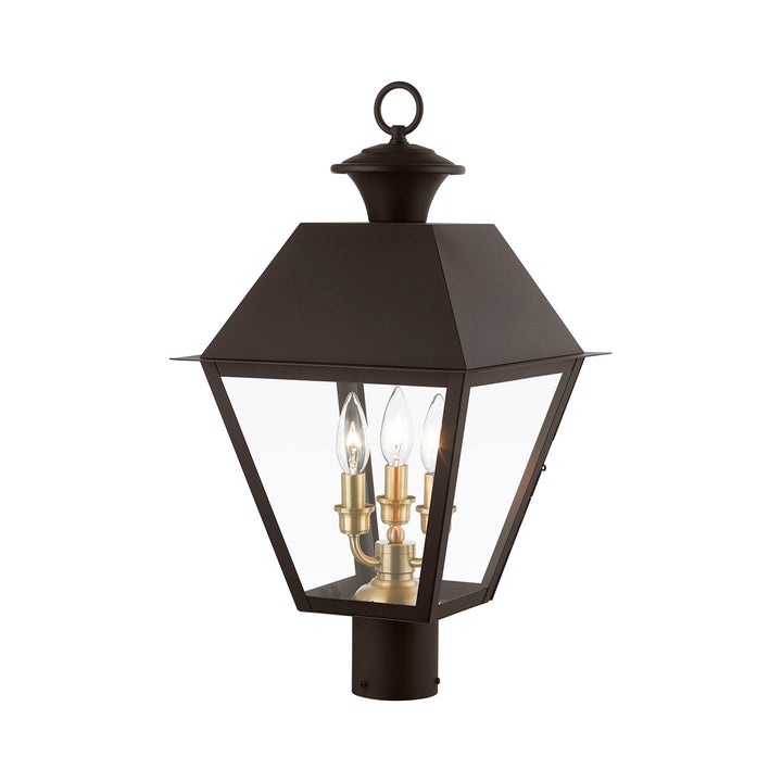 3 Light Bronze With Antique Brass Finish Cluster Outdoor Large Post Top Lantern