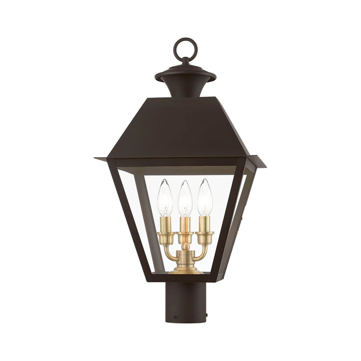 3 Light Bronze With Antique Brass Finish Cluster Outdoor Large Post Top Lantern