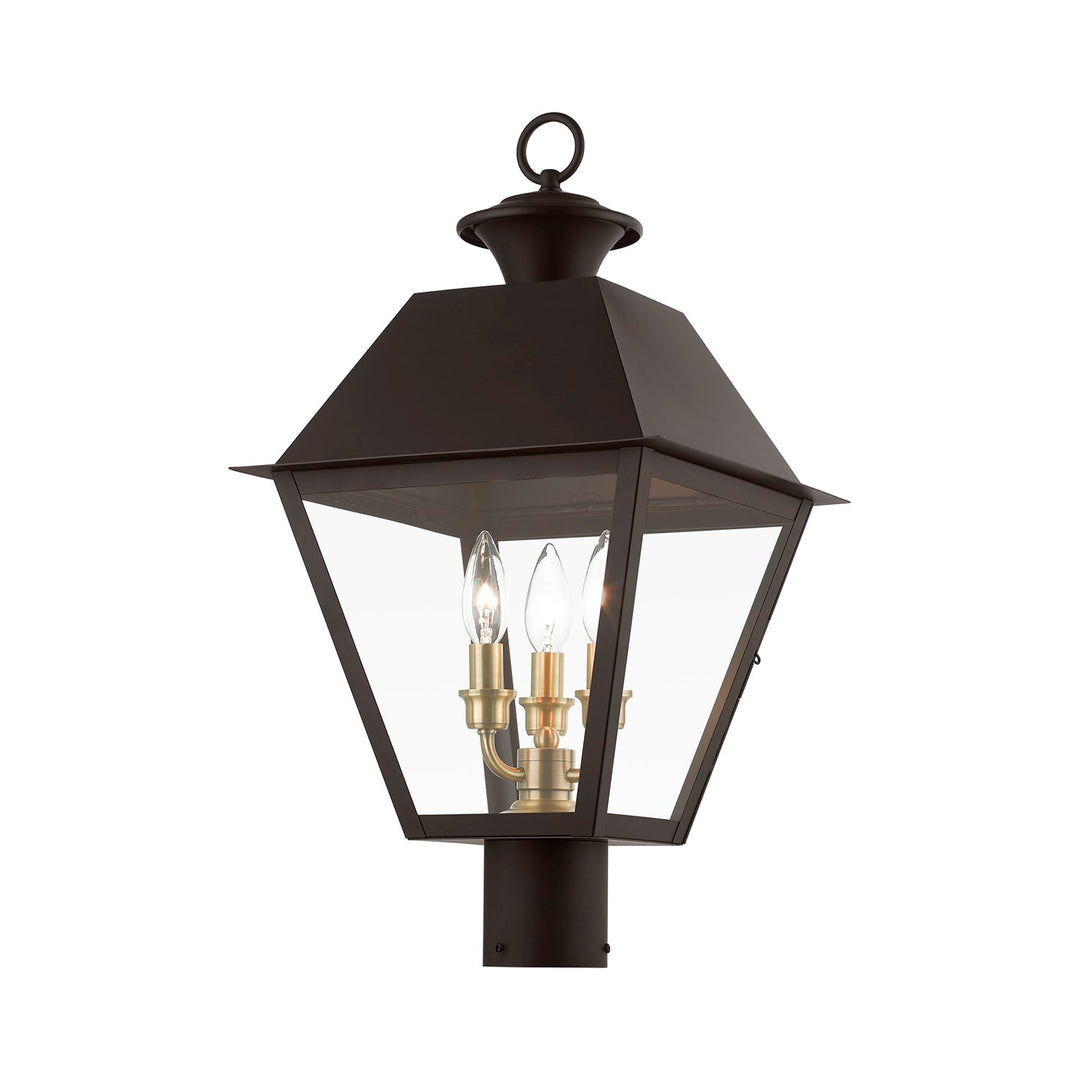 3 Light Bronze With Antique Brass Finish Cluster Outdoor Large Post Top Lantern