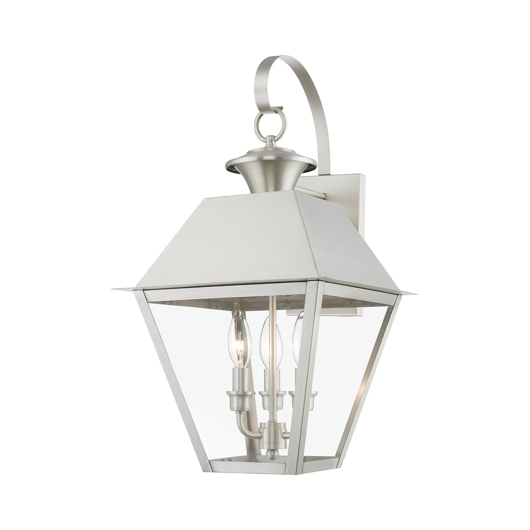 3 Light Brushed Nickel Outdoor Large Wall Lantern by Livex Lighting