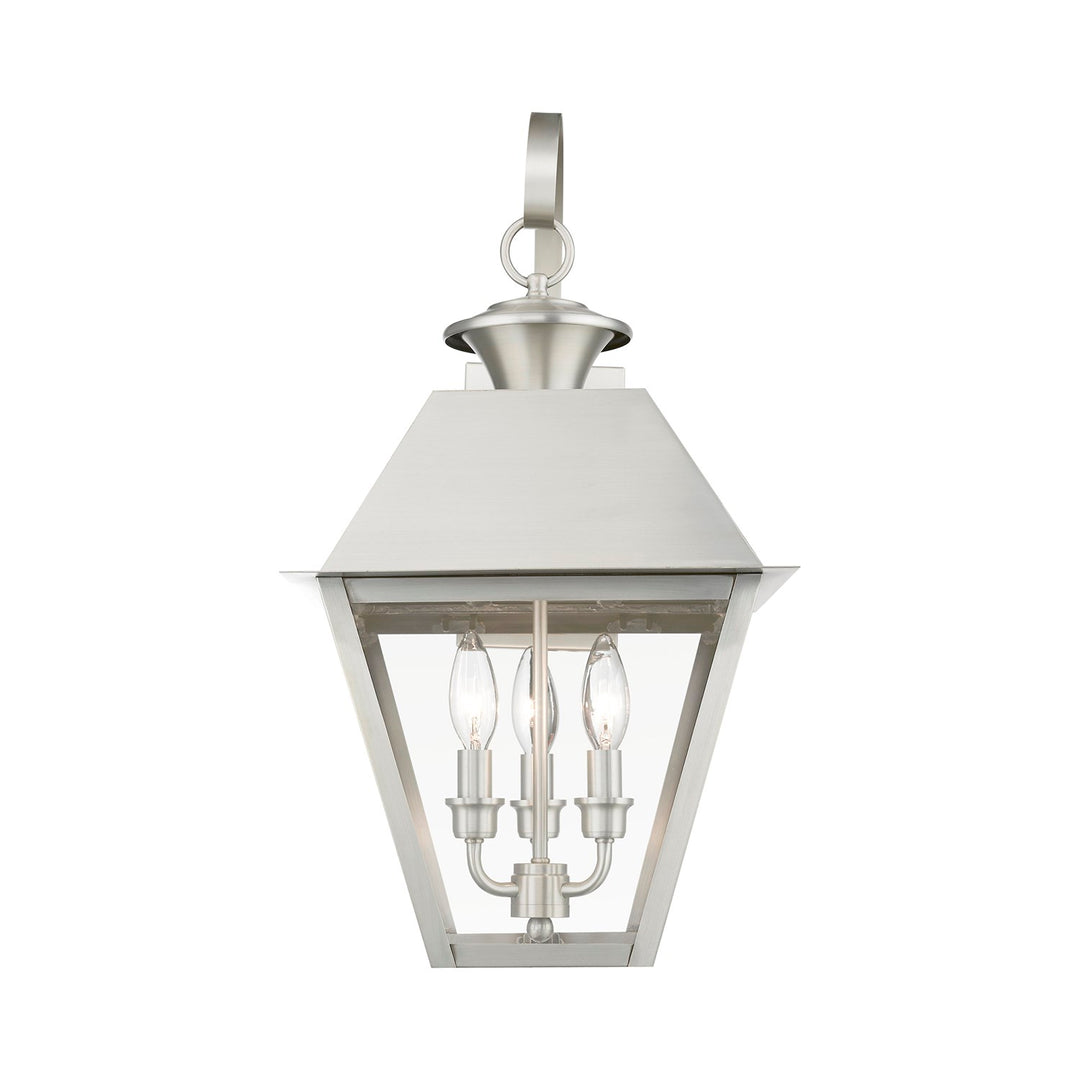 3 Light Brushed Nickel Outdoor Large Wall Lantern