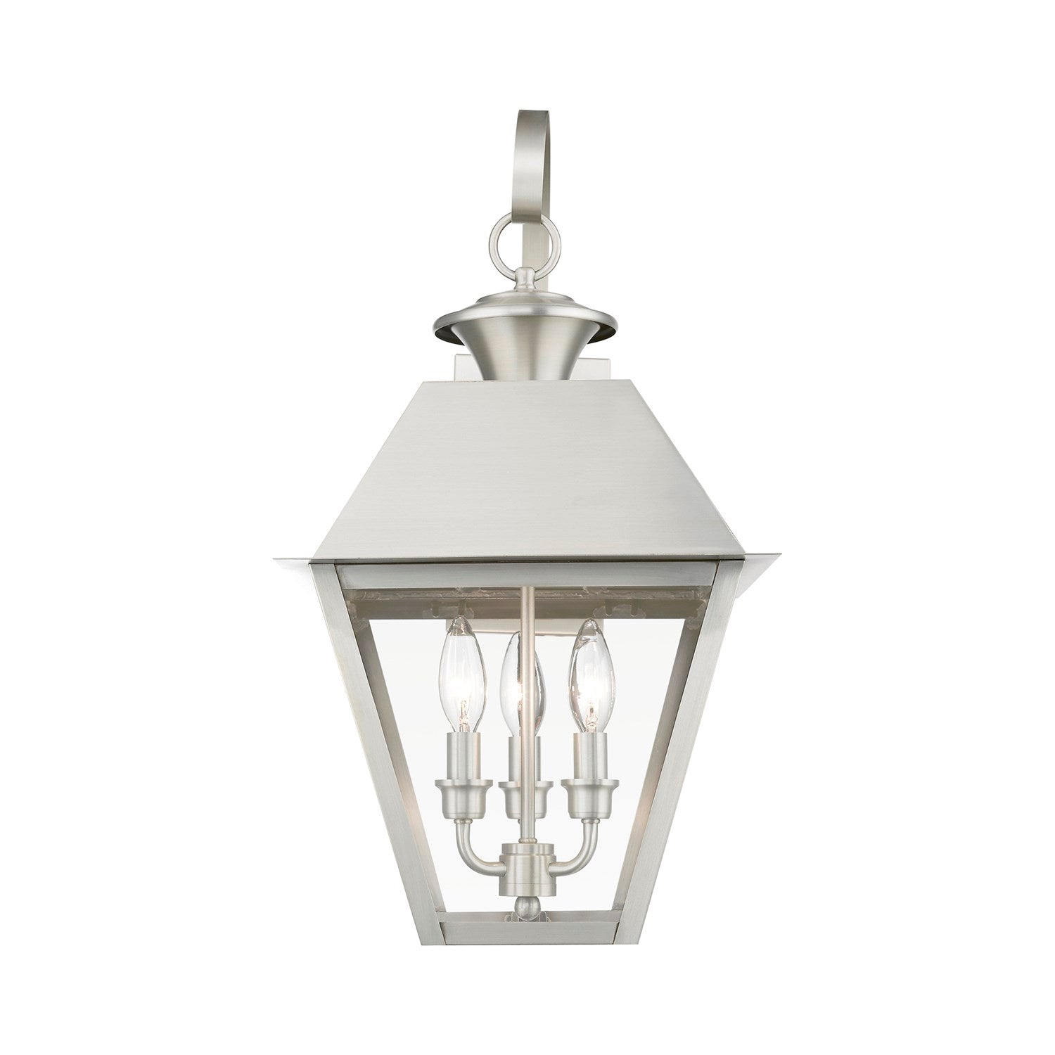 3 Light Brushed Nickel Outdoor Large Wall Lantern