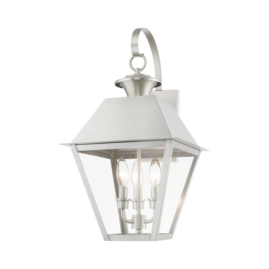 3 Light Brushed Nickel Outdoor Large Wall Lantern