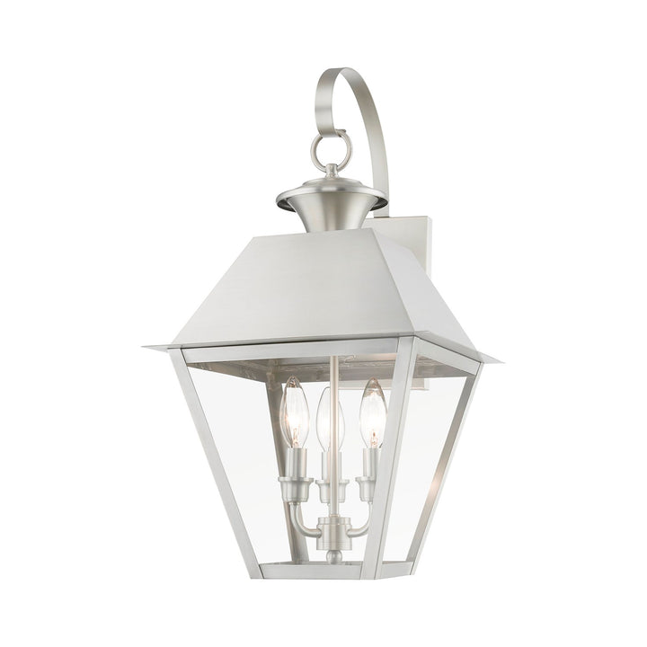 3 Light Brushed Nickel Outdoor Large Wall Lantern