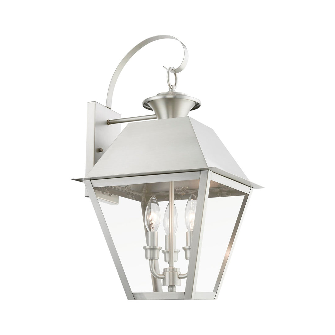 3 Light Brushed Nickel Outdoor Large Wall Lantern