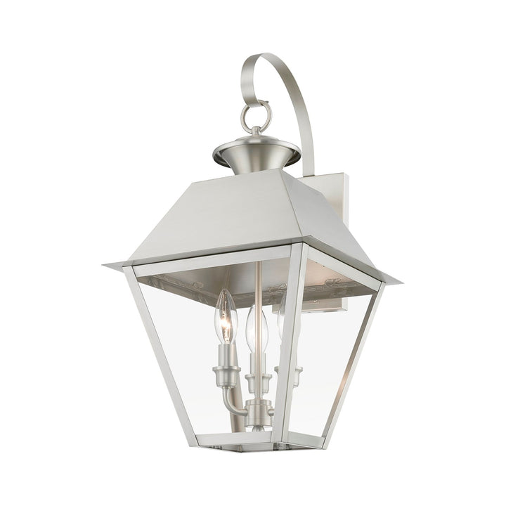 3 Light Brushed Nickel Outdoor Large Wall Lantern
