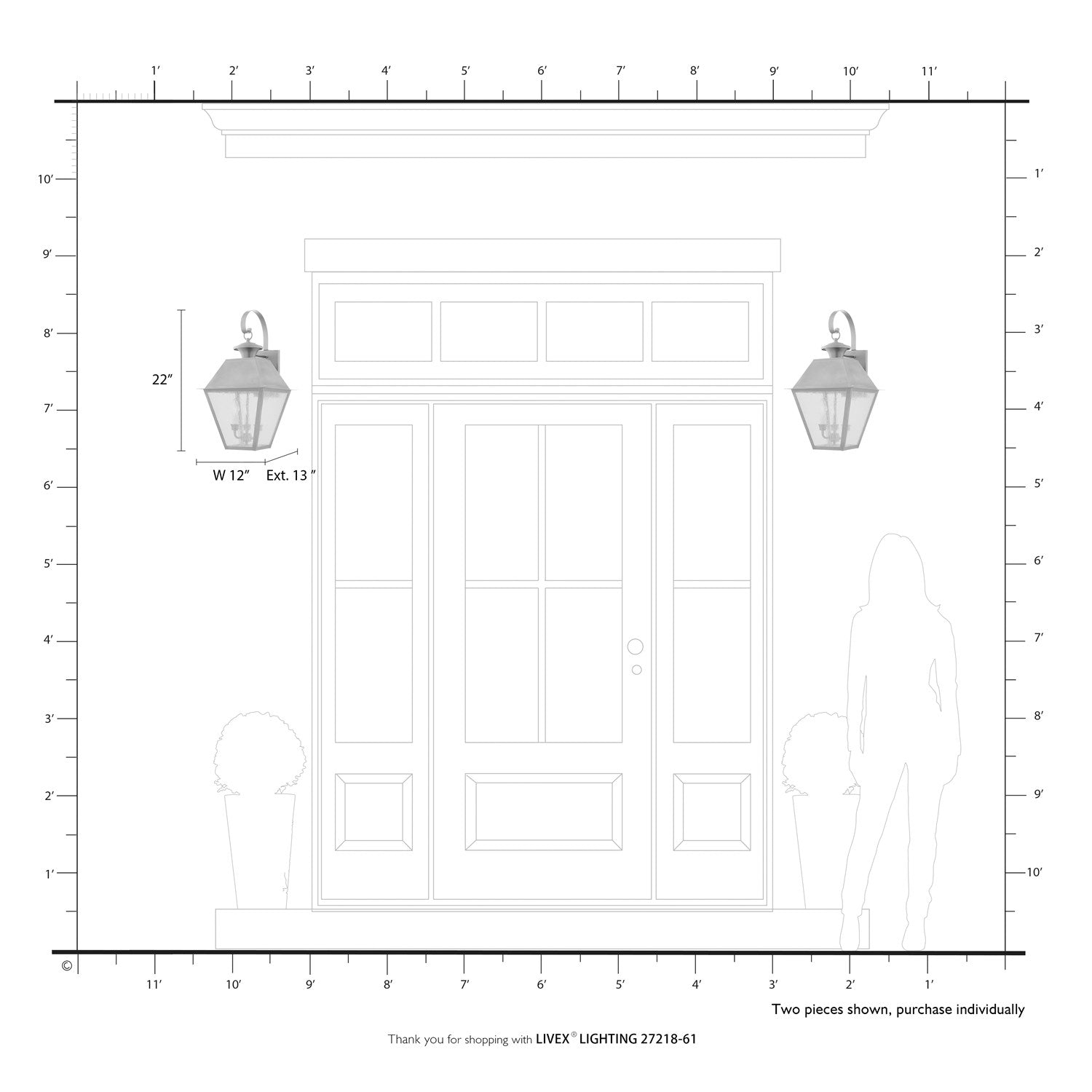 3 Light Charcoal Outdoor Large Wall Lantern