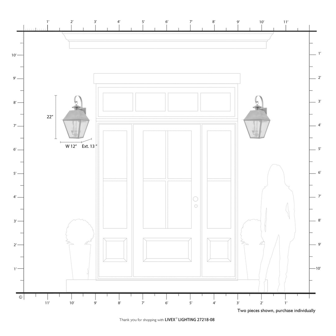 3 Light Natural Brass Outdoor Large Wall Lantern