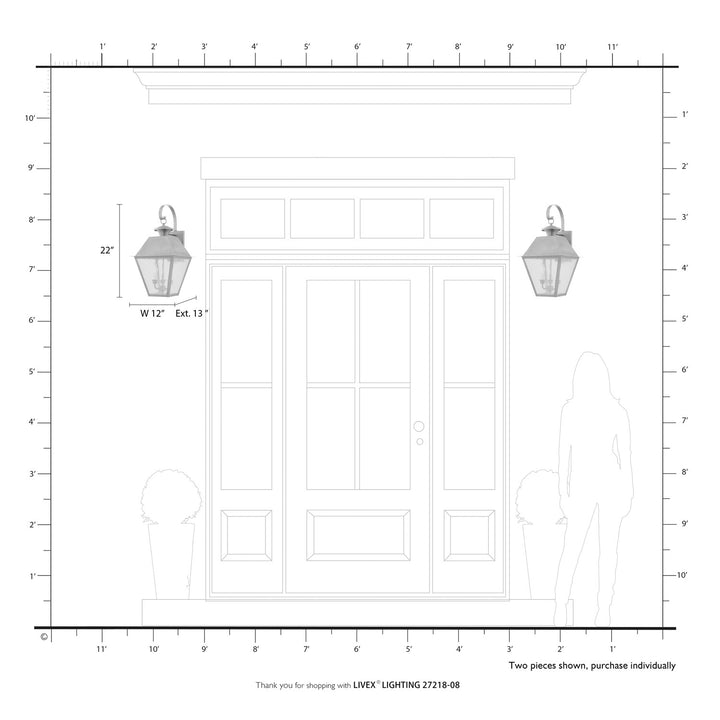 3 Light Natural Brass Outdoor Large Wall Lantern
