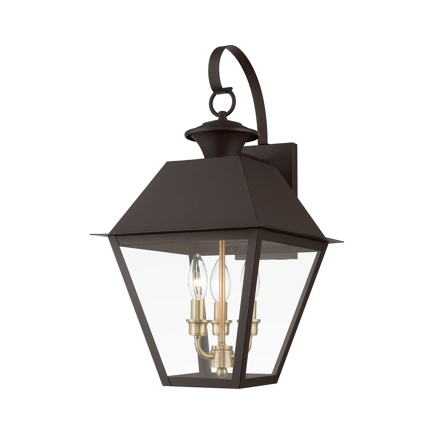 3 Light Bronze With Antique Brass Finish Cluster Outdoor Large Wall Lantern by Livex Lighting