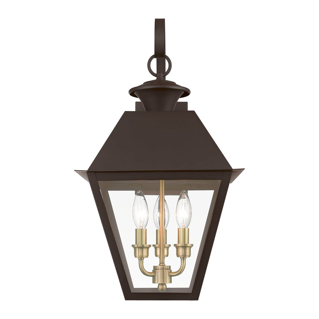 3 Light Bronze With Antique Brass Finish Cluster Outdoor Large Wall Lantern