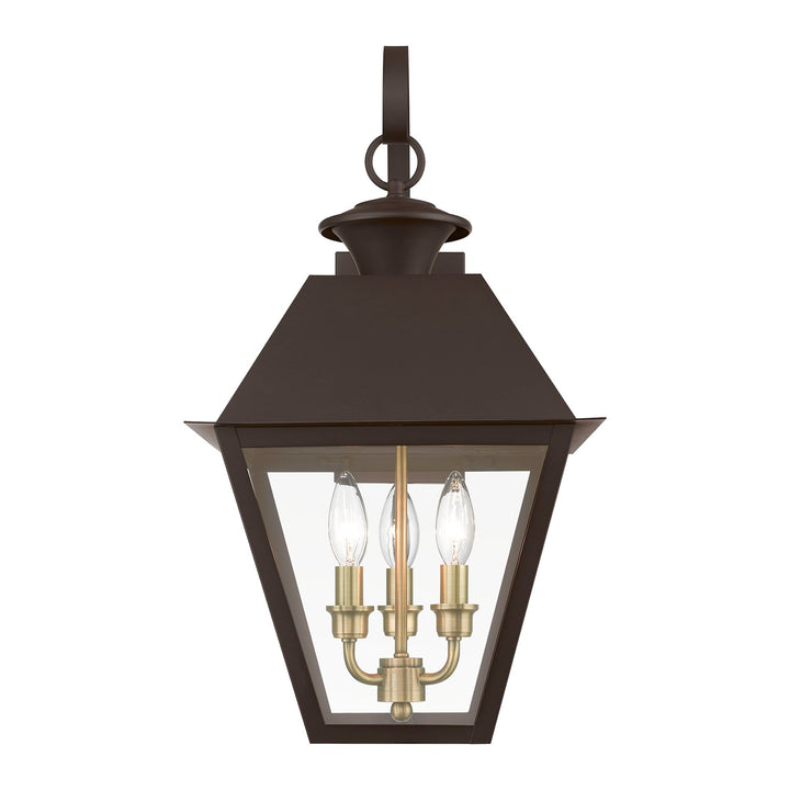3 Light Bronze With Antique Brass Finish Cluster Outdoor Large Wall Lantern