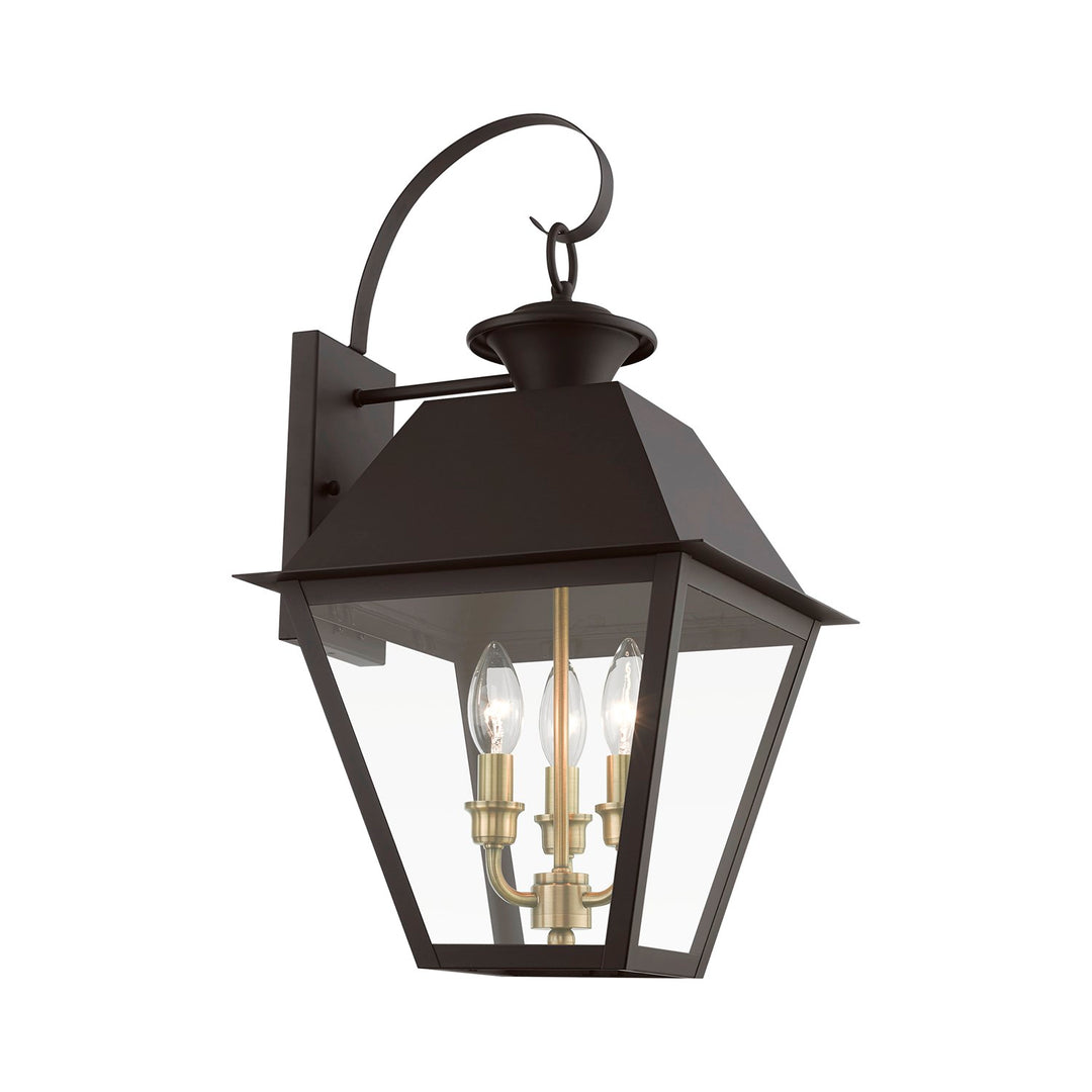 3 Light Bronze With Antique Brass Finish Cluster Outdoor Large Wall Lantern