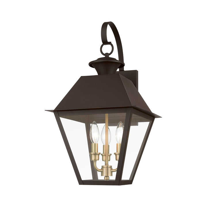 3 Light Bronze With Antique Brass Finish Cluster Outdoor Large Wall Lantern
