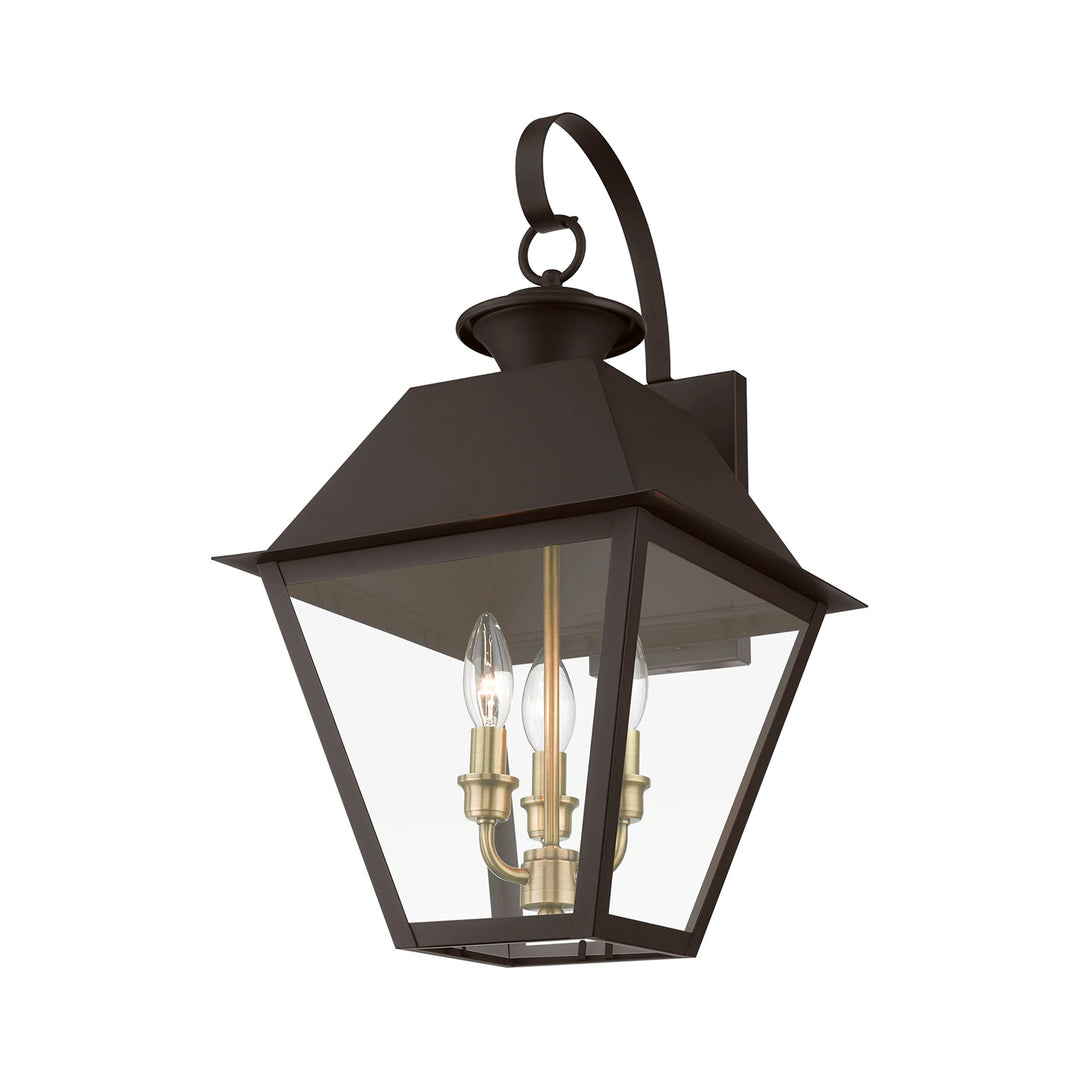 3 Light Bronze With Antique Brass Finish Cluster Outdoor Large Wall Lantern