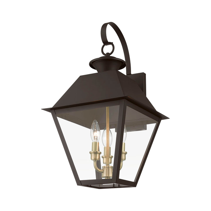 3 Light Bronze With Antique Brass Finish Cluster Outdoor Large Wall Lantern