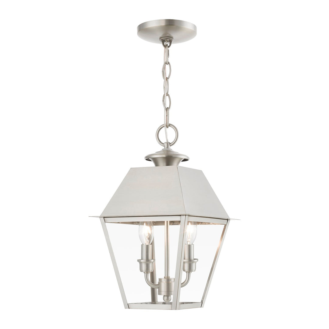 2 Light Brushed Nickel Outdoor Medium Pendant Lantern by Livex Lighting