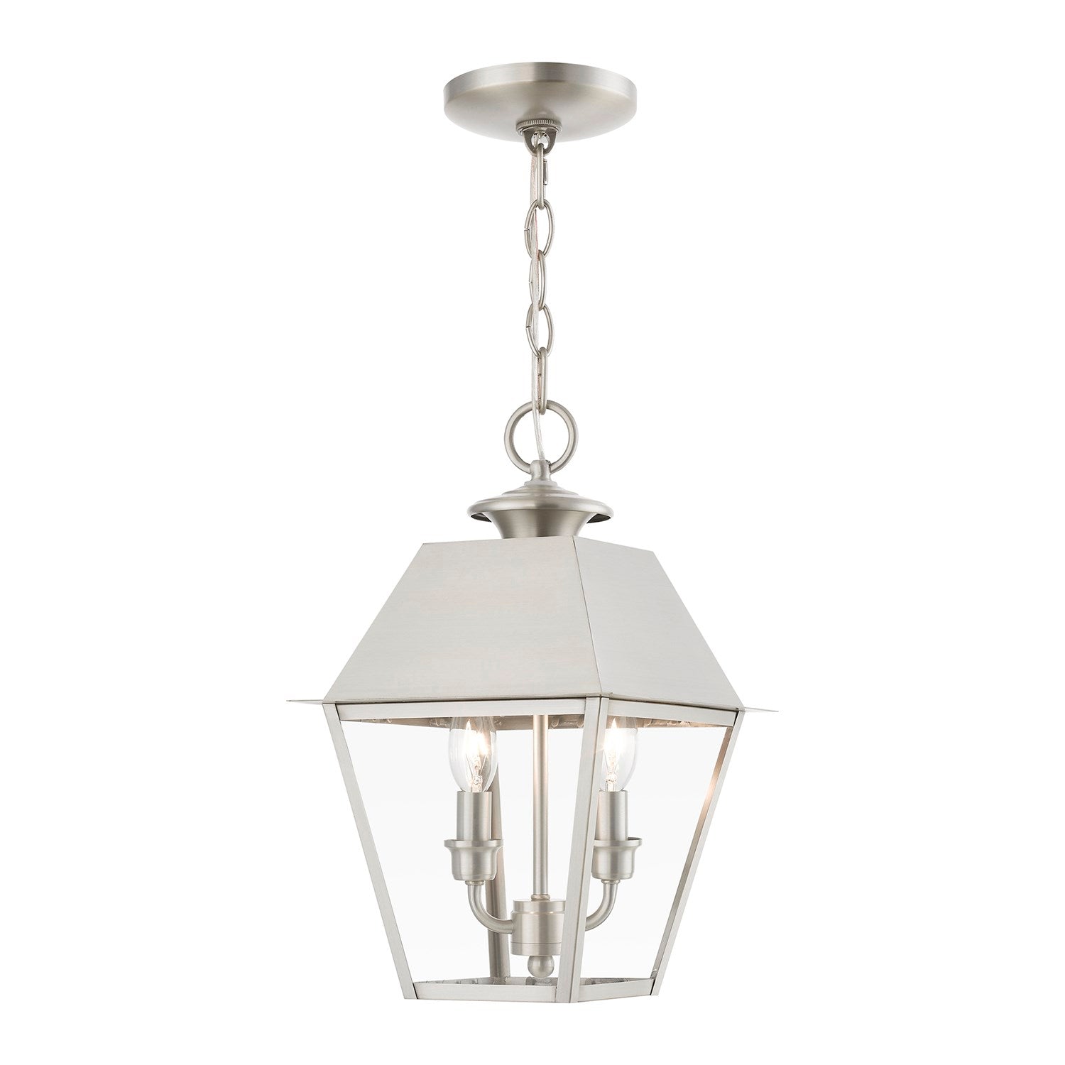 2 Light Brushed Nickel Outdoor Medium Pendant Lantern by Livex Lighting