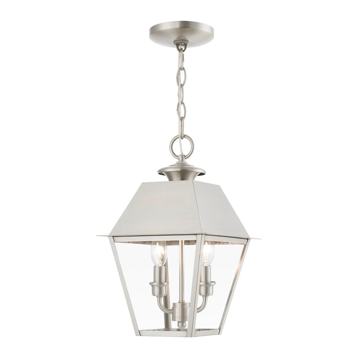 2 Light Brushed Nickel Outdoor Medium Pendant Lantern by Livex Lighting