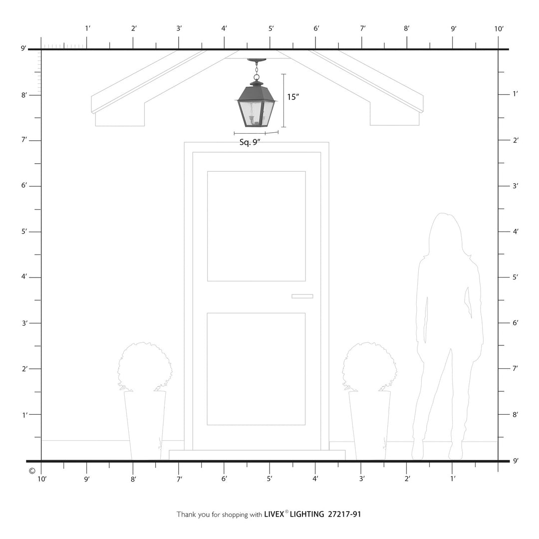 2 Light Brushed Nickel Outdoor Medium Pendant Lantern