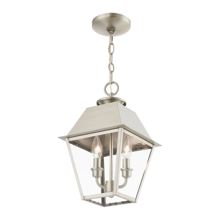 2 Light Brushed Nickel Outdoor Medium Pendant Lantern