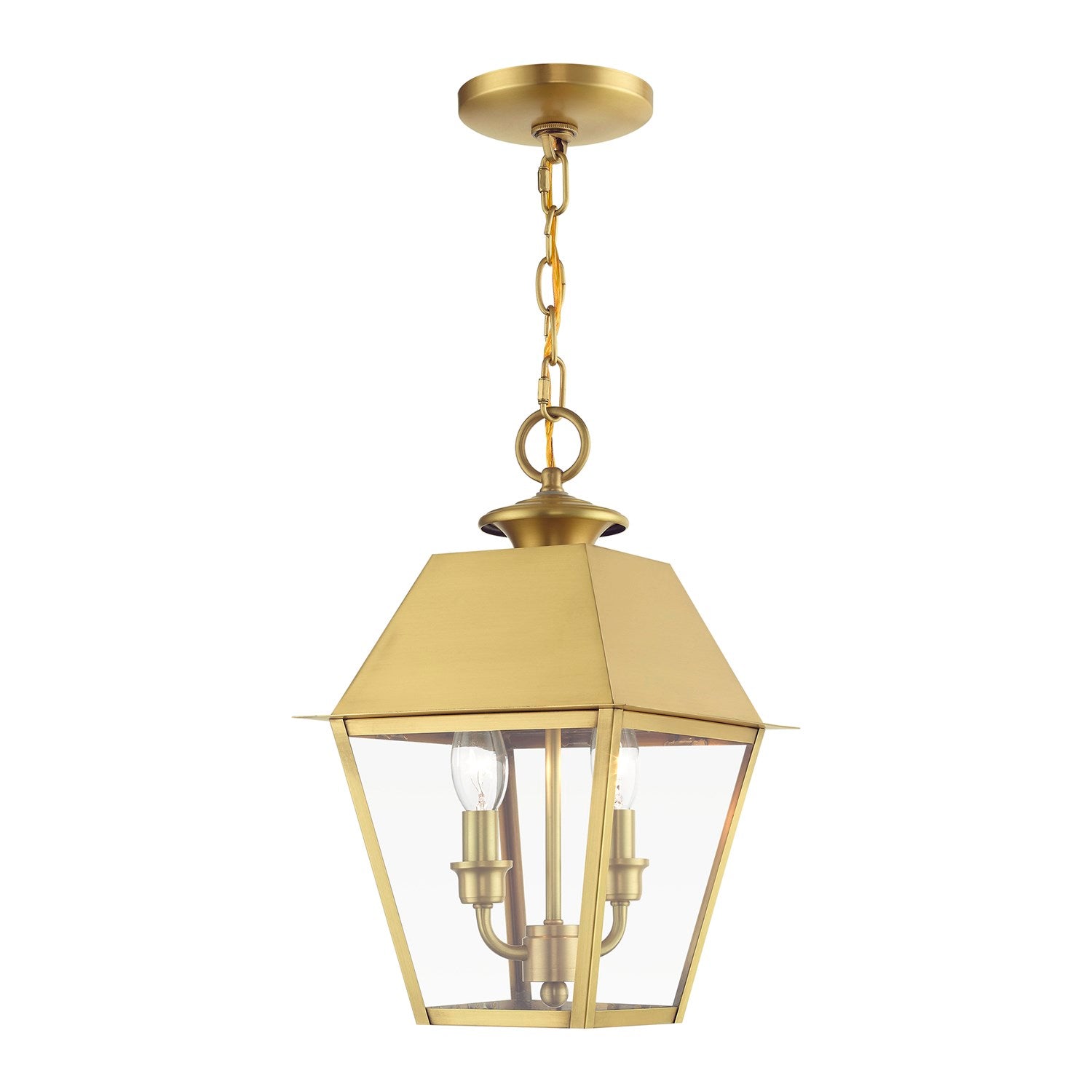 2 Light Natural Brass Outdoor Medium Pendant Lantern by Livex Lighting