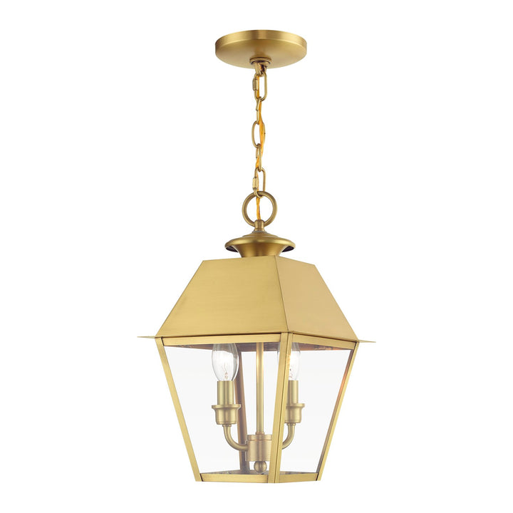 2 Light Natural Brass Outdoor Medium Pendant Lantern by Livex Lighting