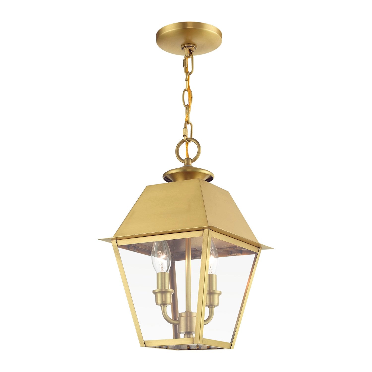 2 Light Natural Brass Outdoor Medium Pendant Lantern