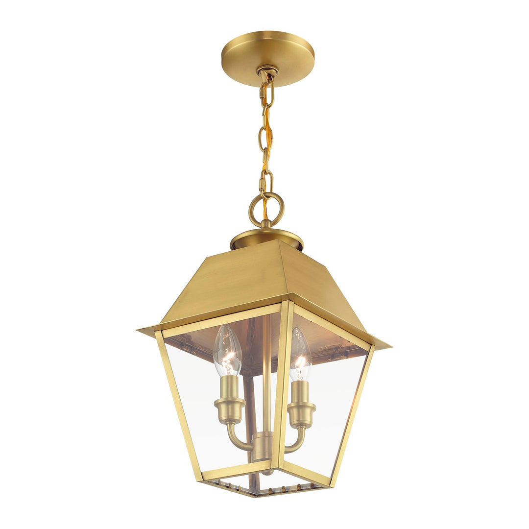 2 Light Natural Brass Outdoor Medium Pendant Lantern