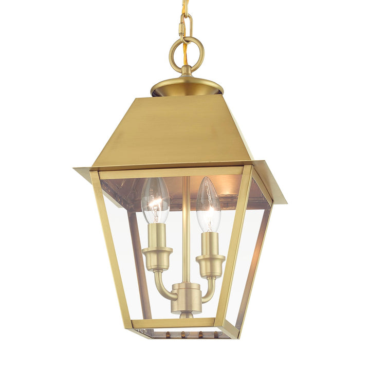 2 Light Natural Brass Outdoor Medium Pendant Lantern