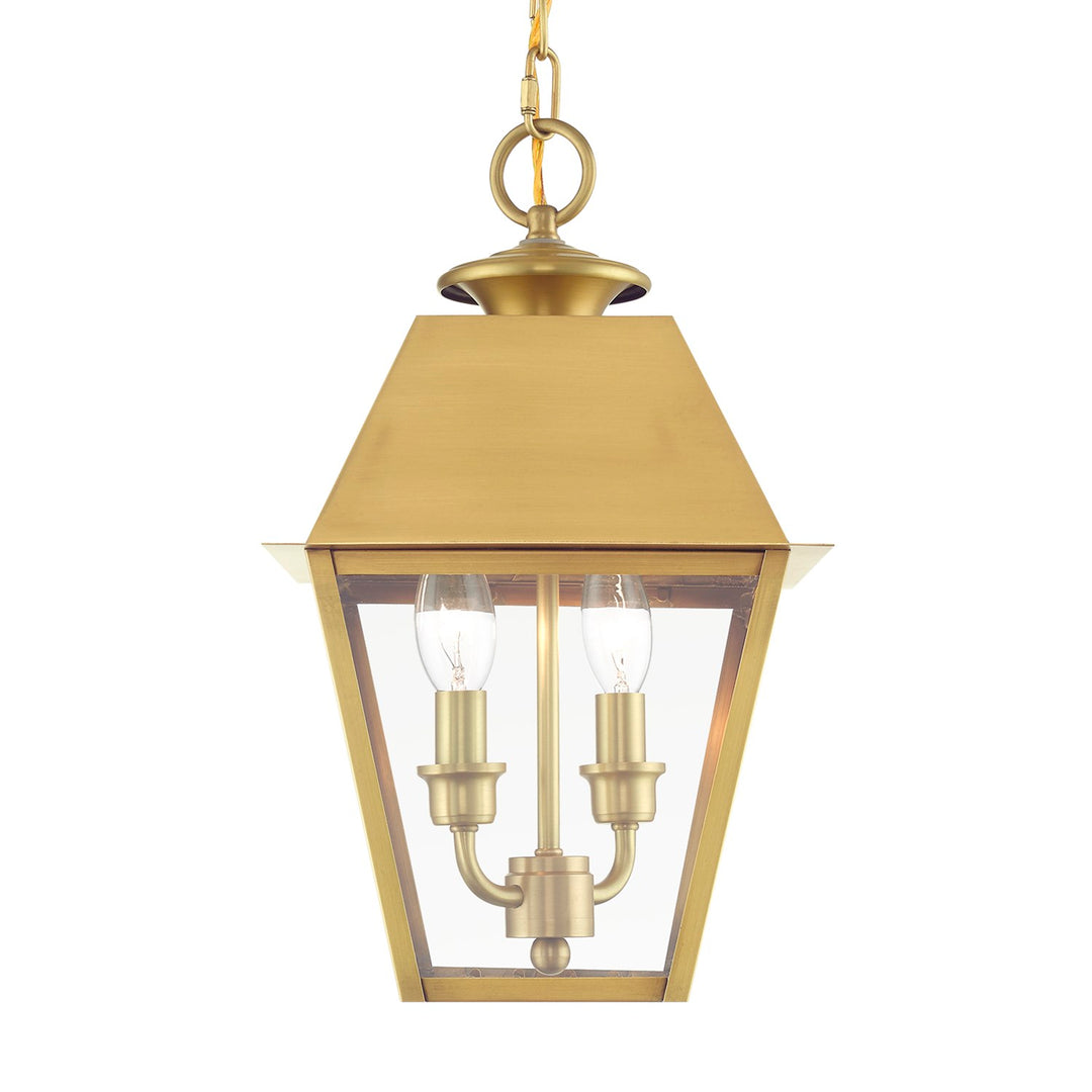 2 Light Natural Brass Outdoor Medium Pendant Lantern