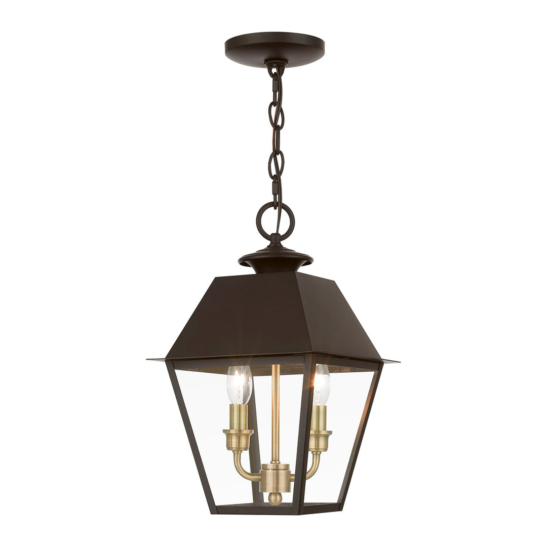 2 Light Bronze With Antique Brass Finish Cluster Outdoor Medium Pendant Lantern by Livex Lighting